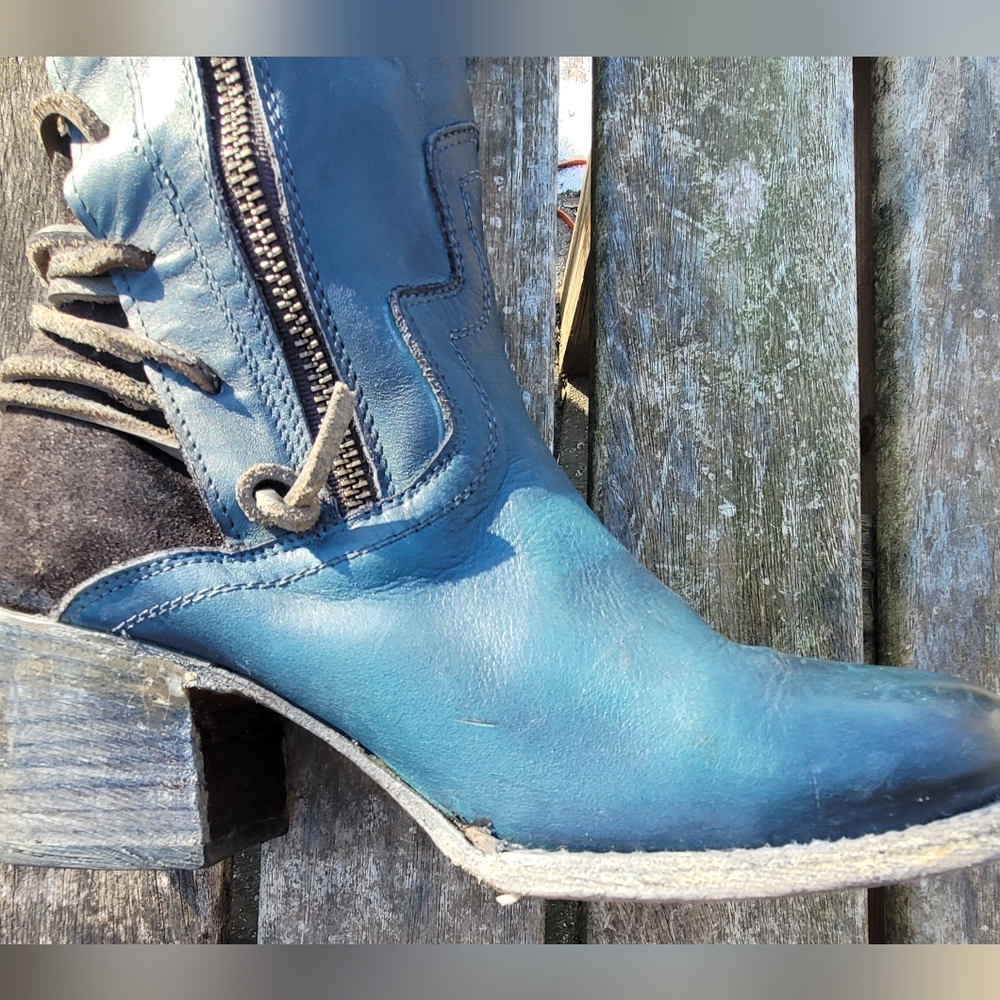 Freebird by Steven Blue Lace-Up Knee-High Boots with Side Zip - Picture 8 of 14